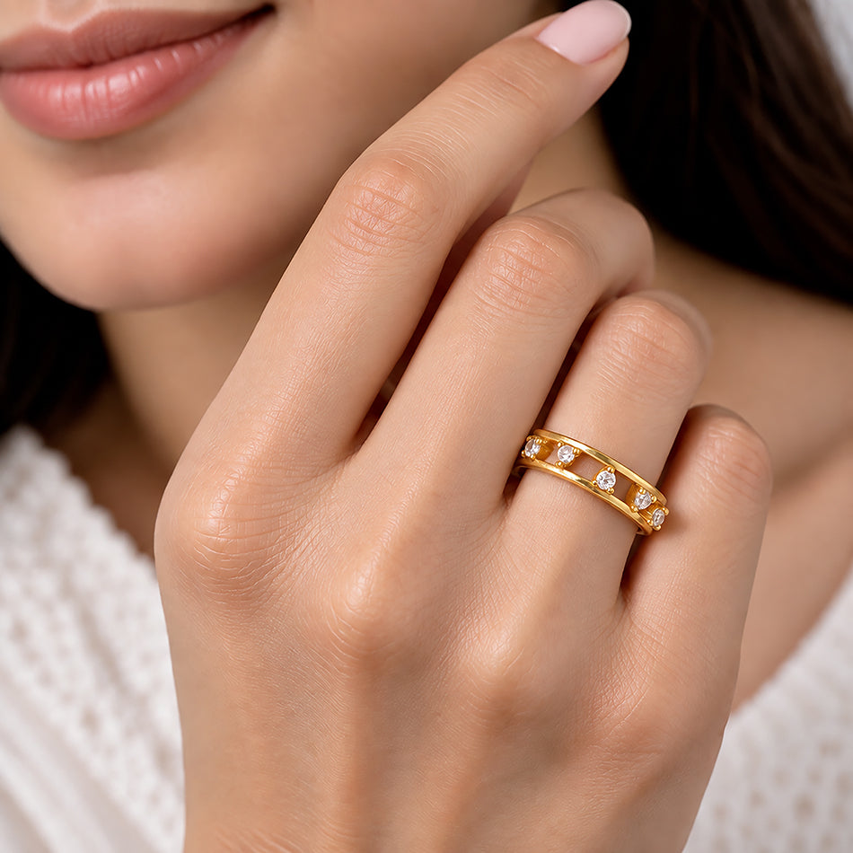 Elegant Gold Accent Ring 925 Sterling Silver Ring for women
