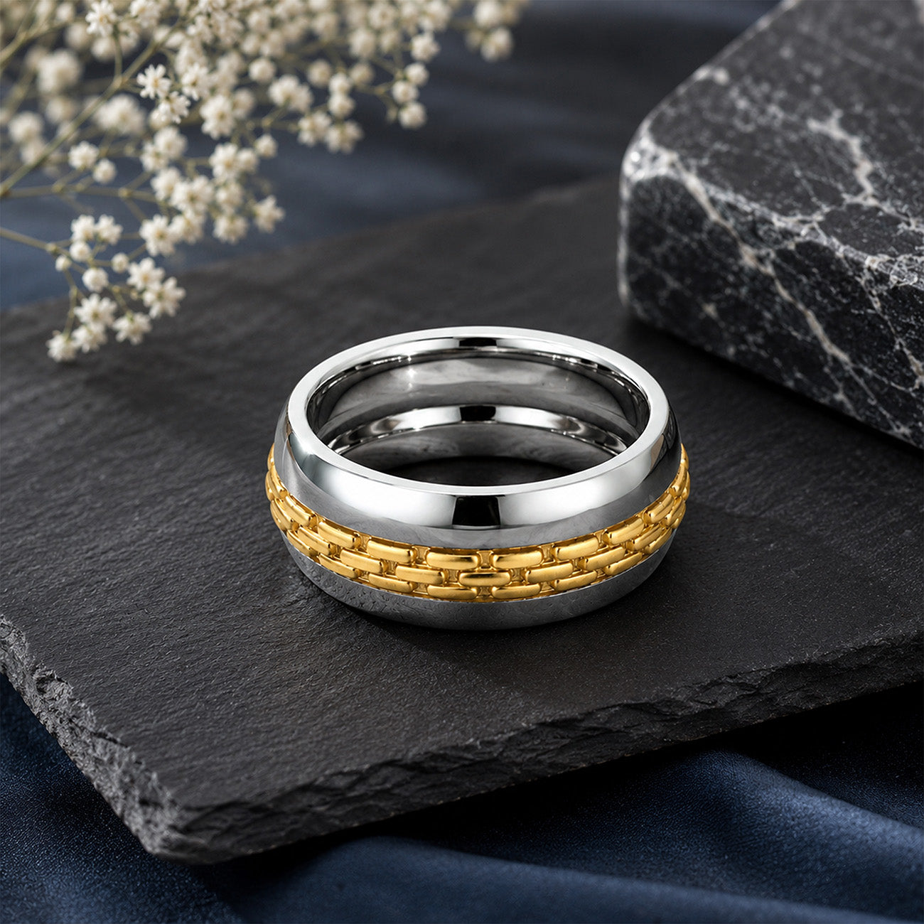 Elegant Gold Inlay Modern Charm 925 Sterling Silver Ring for women