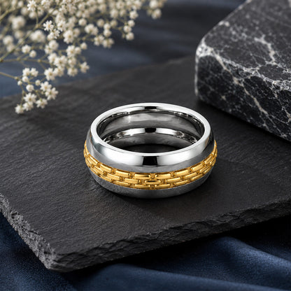 Elegant Gold Inlay Modern Charm 925 Sterling Silver Ring for women