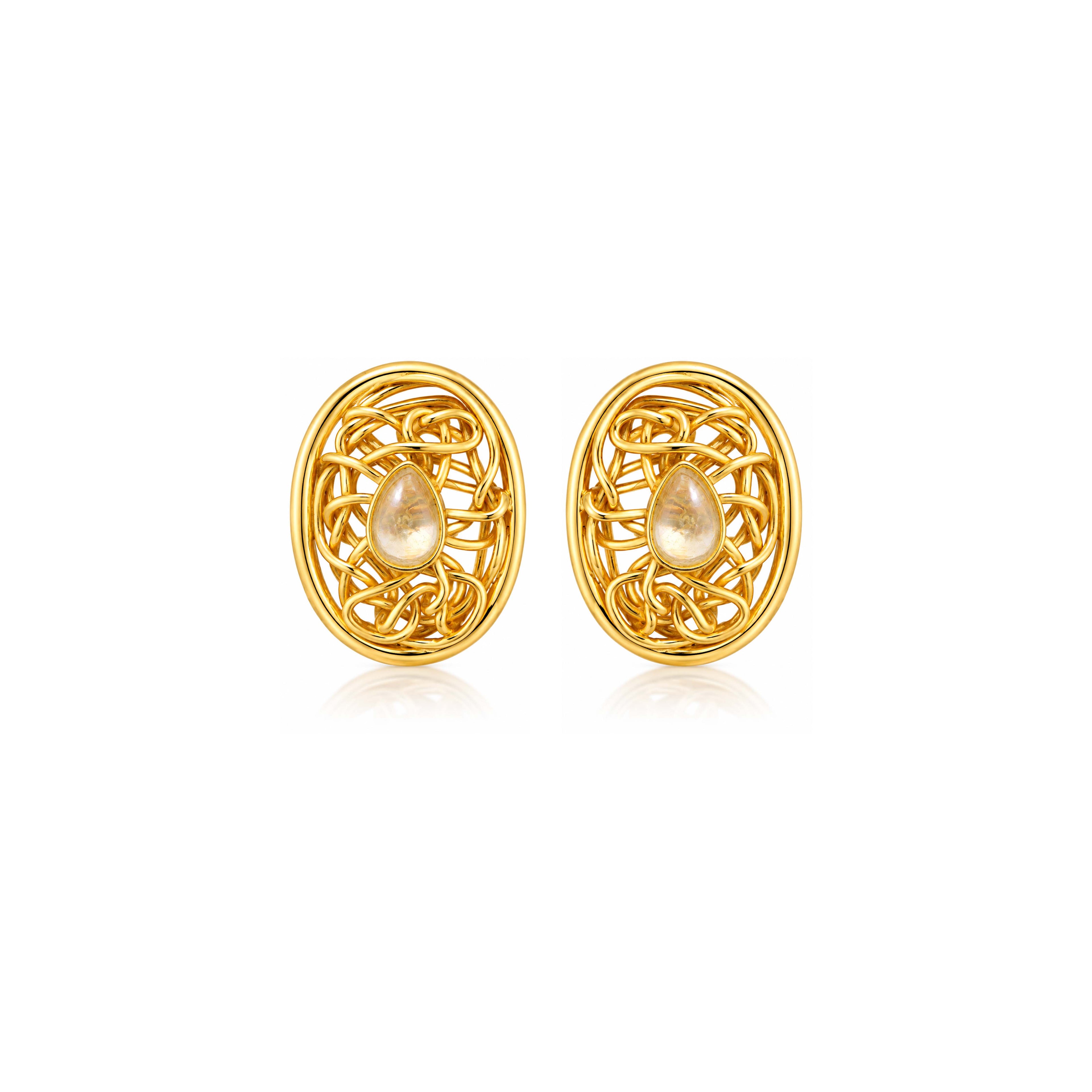 Elegant Golden Lattice 925 Sterling Silver Statement Earrings