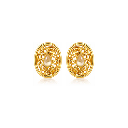 Elegant Golden Lattice 925 Sterling Silver Statement Earrings