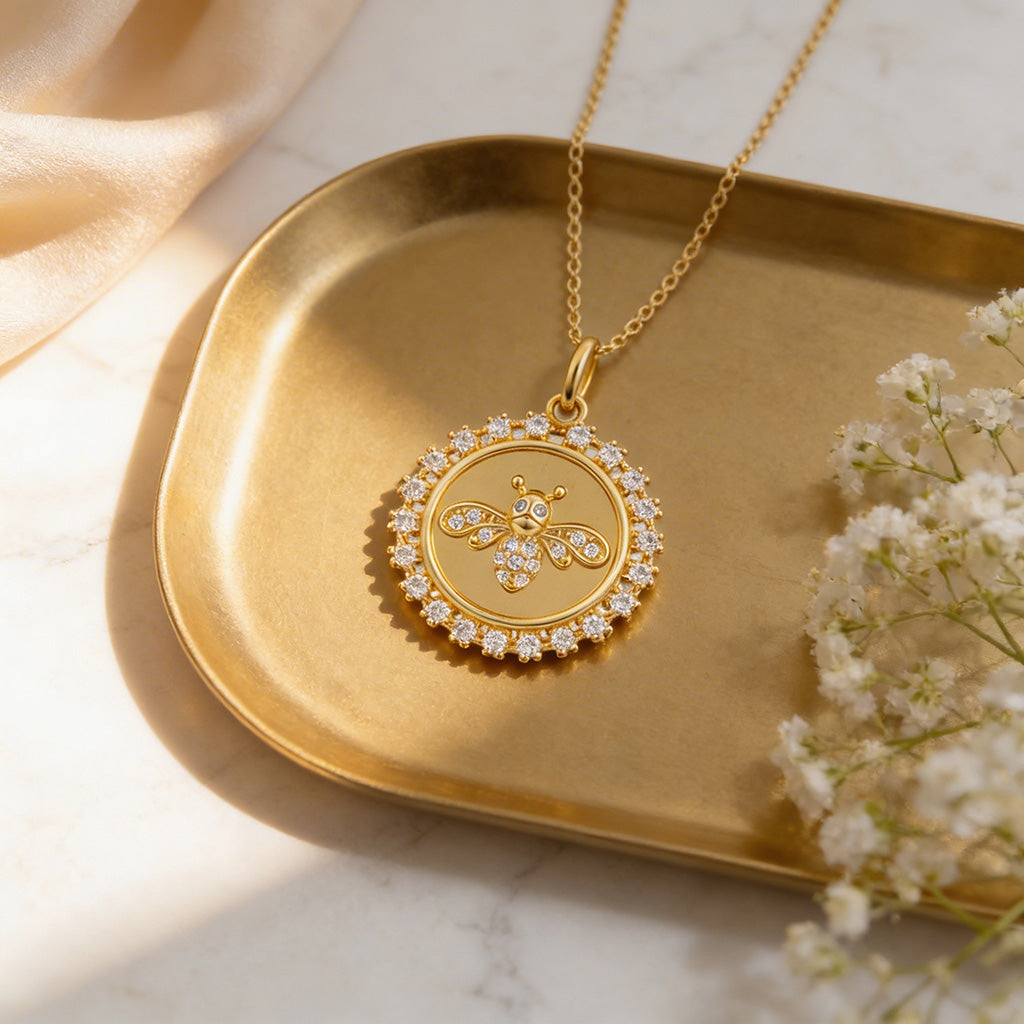 Elegant Golden Honeybee 925 Sterling Silver Pendant