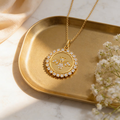 Elegant Golden Honeybee 925 Sterling Silver Pendant