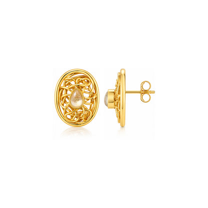 Elegant Golden Lattice 925 Sterling Silver Statement Earrings