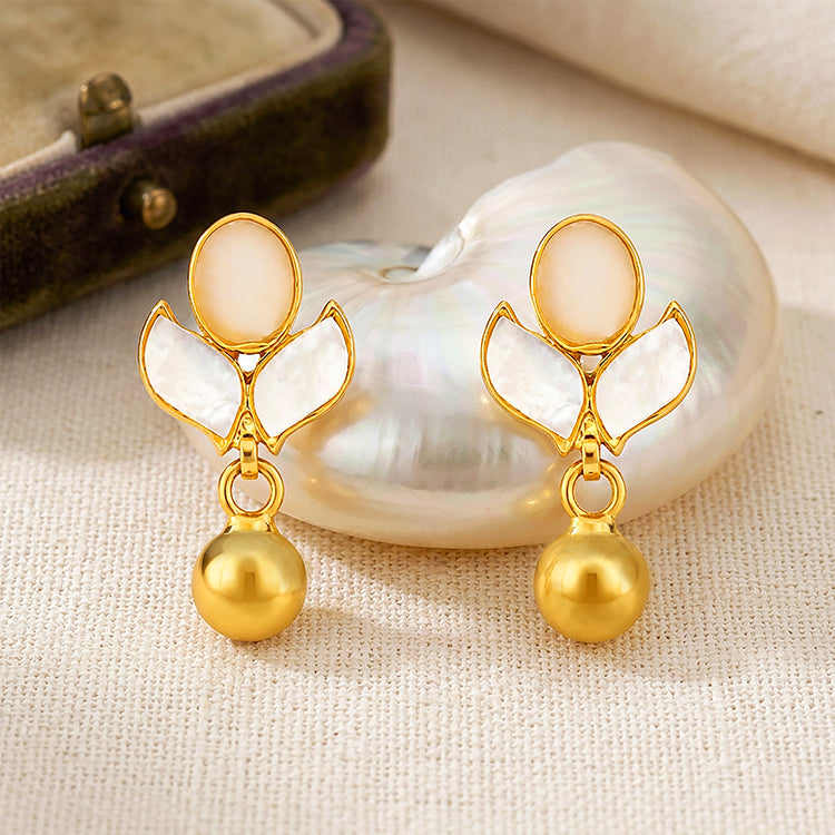 Elegant Golden Tulip 925 Sterling Silver Pearl Drop Earrings