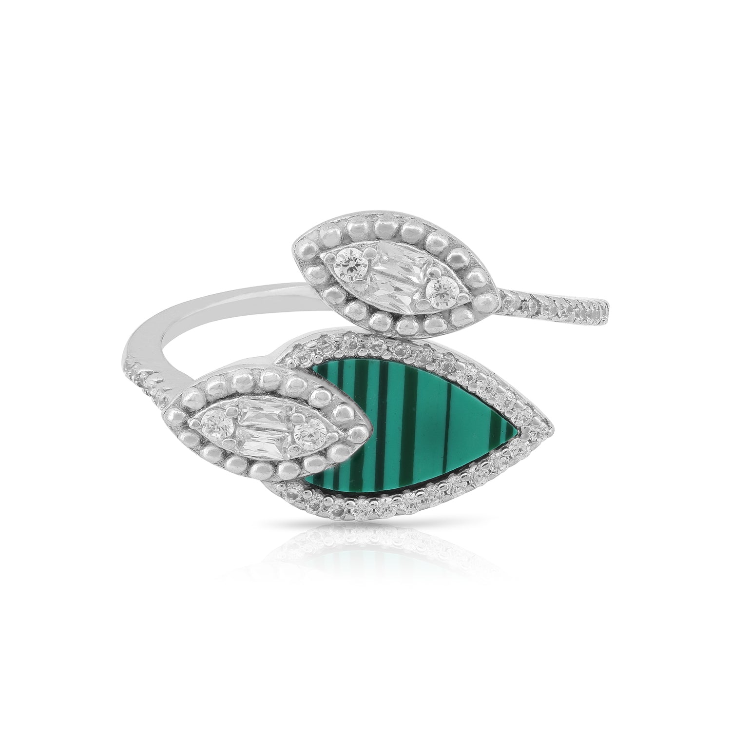 Elegant Green Bypass Style 925 Sterling Silver Ring for Women