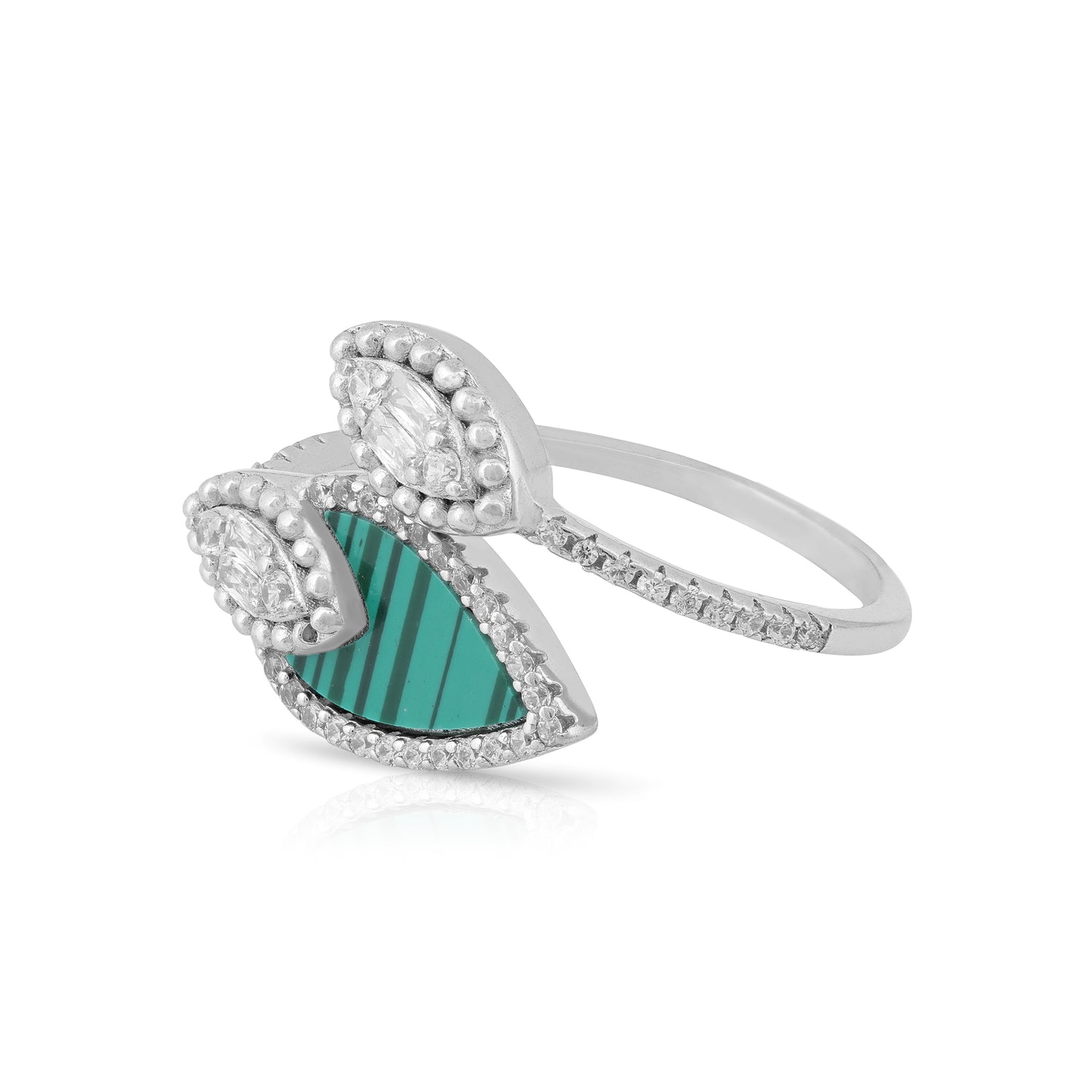 Elegant Green Bypass Style 925 Sterling Silver Ring for Women