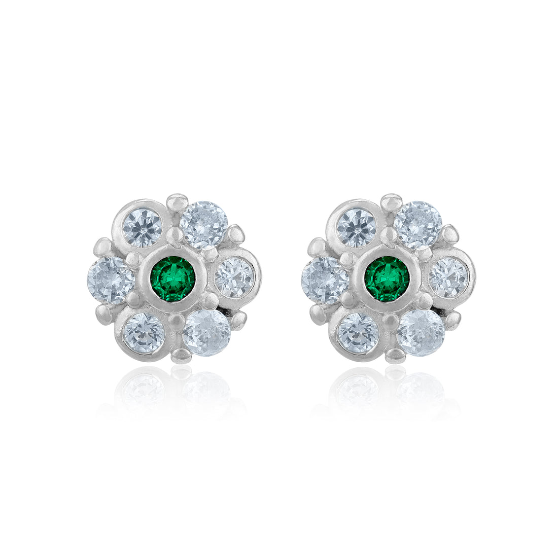 Elegant Green White Floral Bloom 925 Sterling Silver Stud for Women