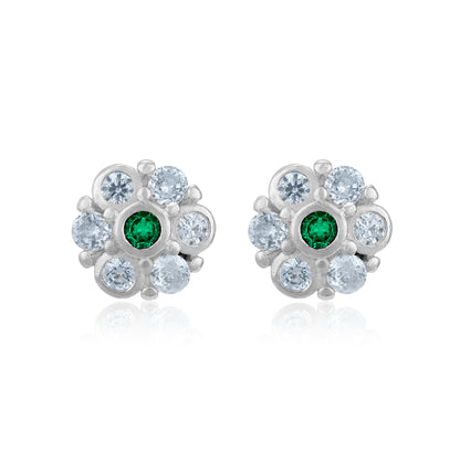 Elegant Green White Floral Bloom 925 Sterling Silver Stud for Women