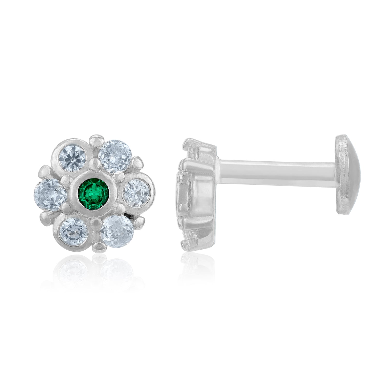Elegant Green White Floral Bloom 925 Sterling Silver Stud for Women