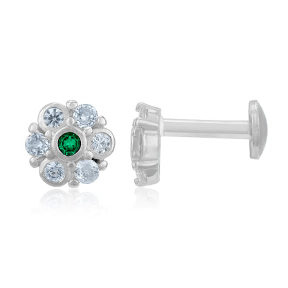 Elegant Green White Floral Bloom 925 Sterling Silver Stud for Women