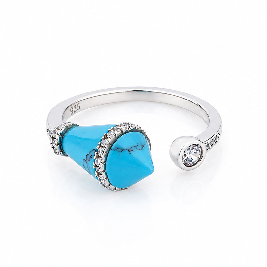 Elegant Halo Blue Cone Sparkle 925 Sterling Silver Ring for women