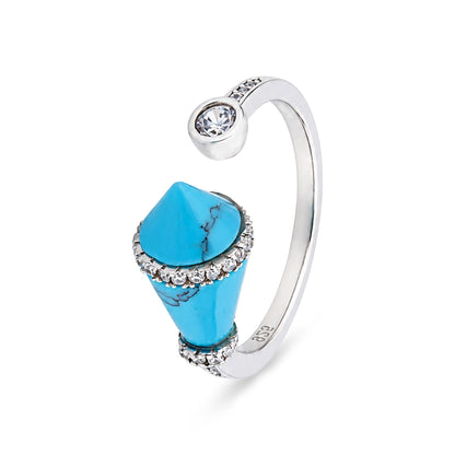 Elegant Halo Blue Cone Sparkle 925 Sterling Silver Ring for women