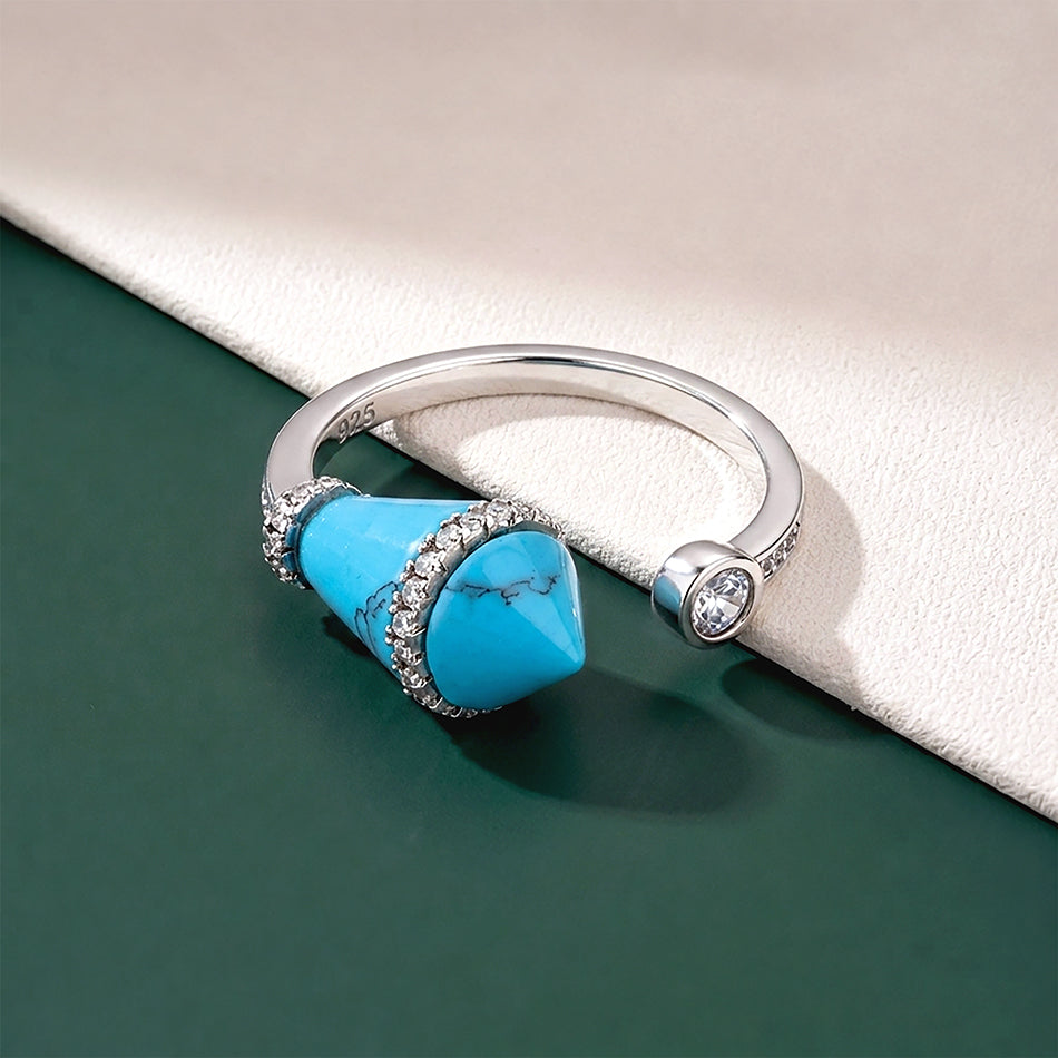 Elegant Halo Blue Cone Sparkle 925 Sterling Silver Ring for women