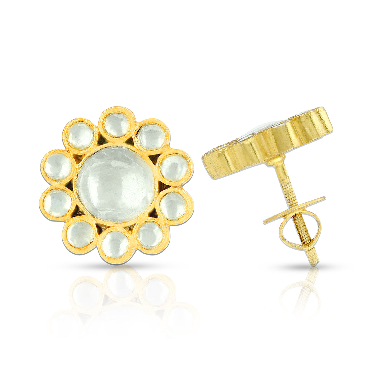 Elegant Kundan Flower 925 Sterling Silver Stud Earrings