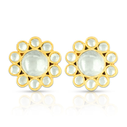 Elegant Kundan Flower 925 Sterling Silver Stud Earrings