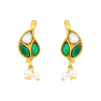 Elegant Kundan Paisley Pearl Drop 925 Sterling Silver Koppu Earring for Women