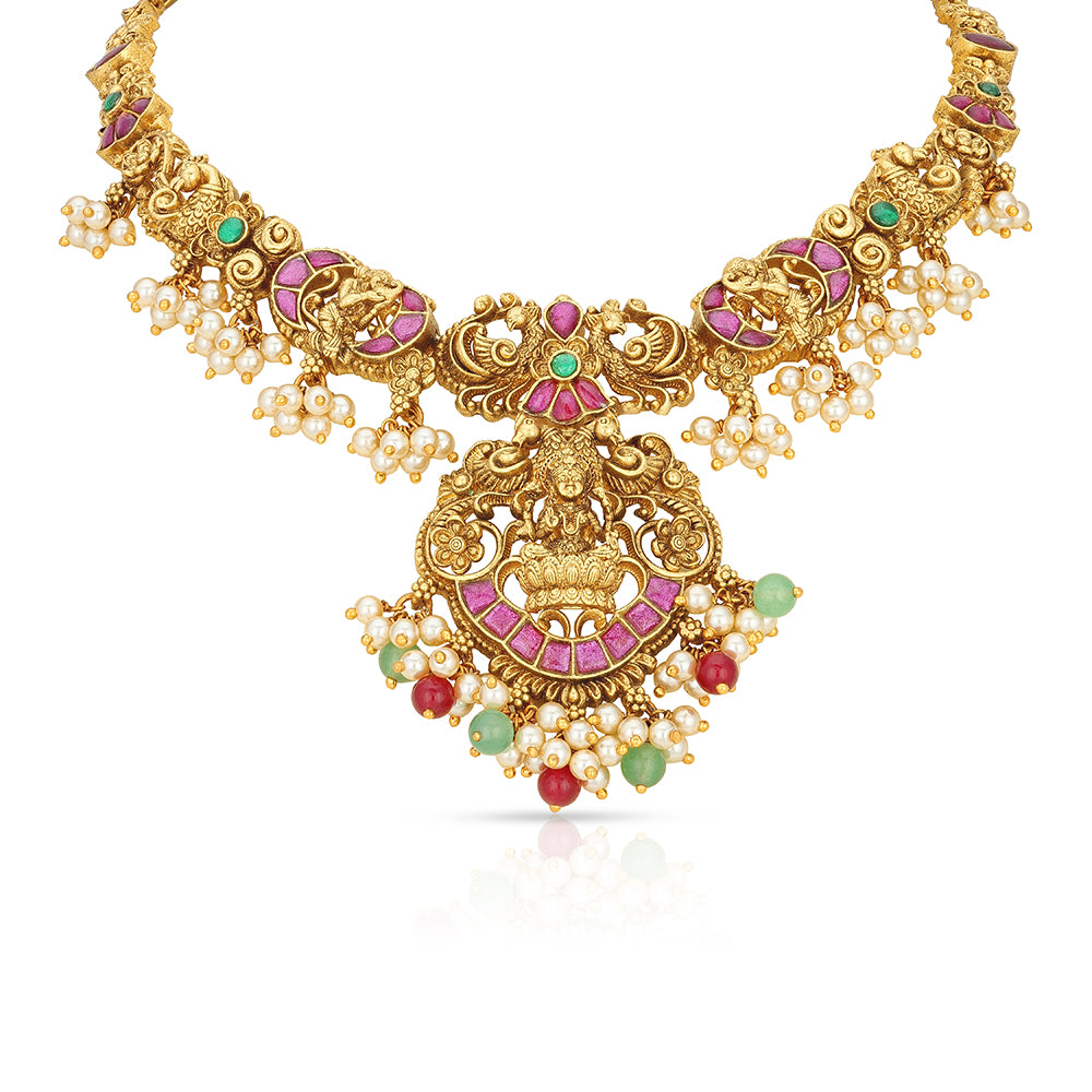 Elegant Lakshmi Peacock Bead Drop 925 Sterling Silver Necklace for Women