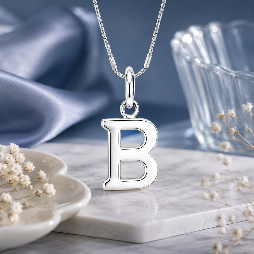 Elegant Letter B 925 Sterling Silver Pendant for women