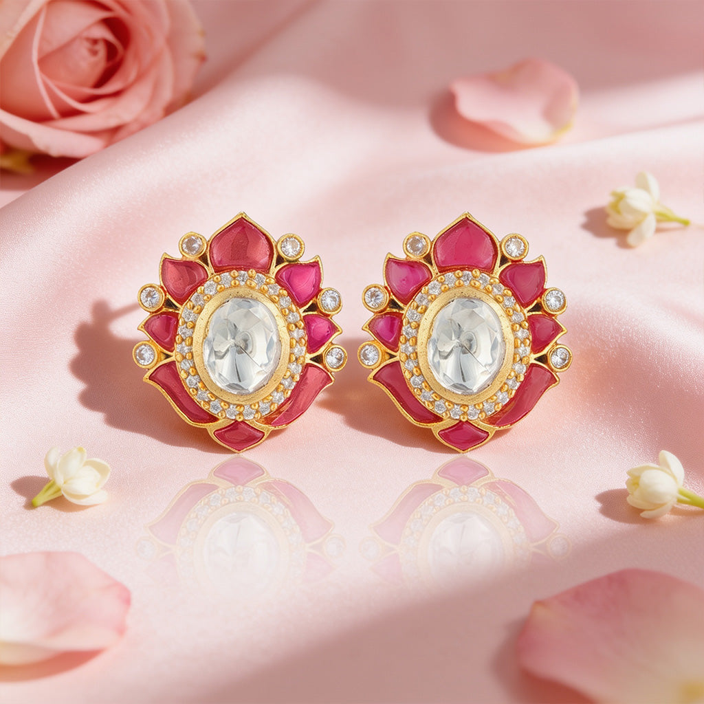 Elegant Moissanite Lotus 925 Sterling Silver Stud Earrings
