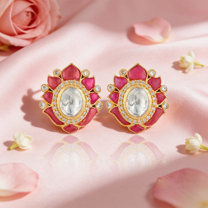 Elegant Moissanite Lotus 925 Sterling Silver Stud Earrings