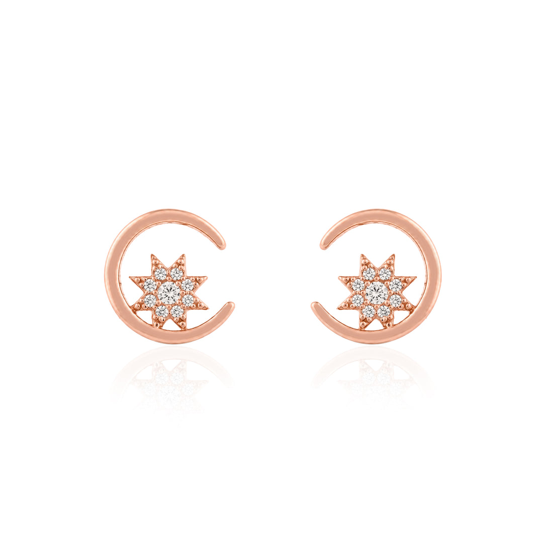 Elegant Moon Star Rose Gold Glow 925 Sterling Silver Stud for Women