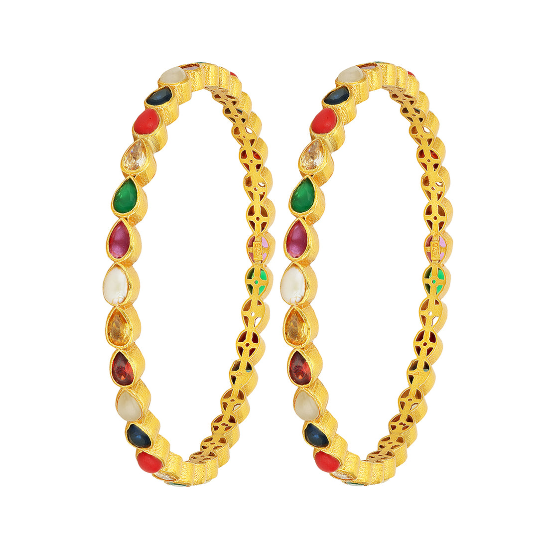 Elegant Navaratna Multi Color Teardrop 925 Sterling Silver Bangle for Women