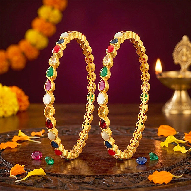 Elegant Navaratna Multi Color Teardrop 925 Sterling Silver Bangle for Women