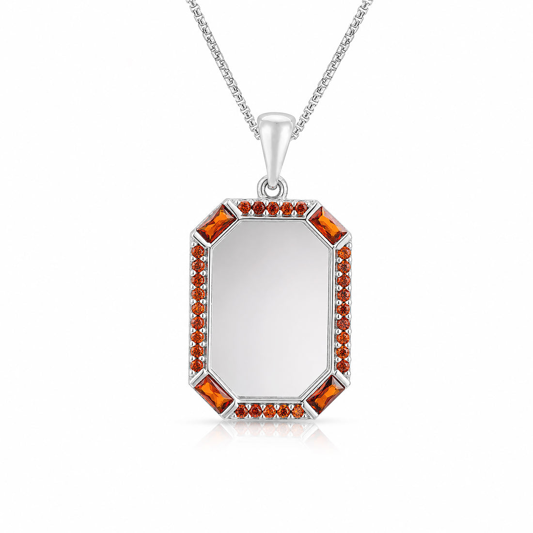 Elegant Octagon Hessonite 925 Sterling Silver Pendant for Men