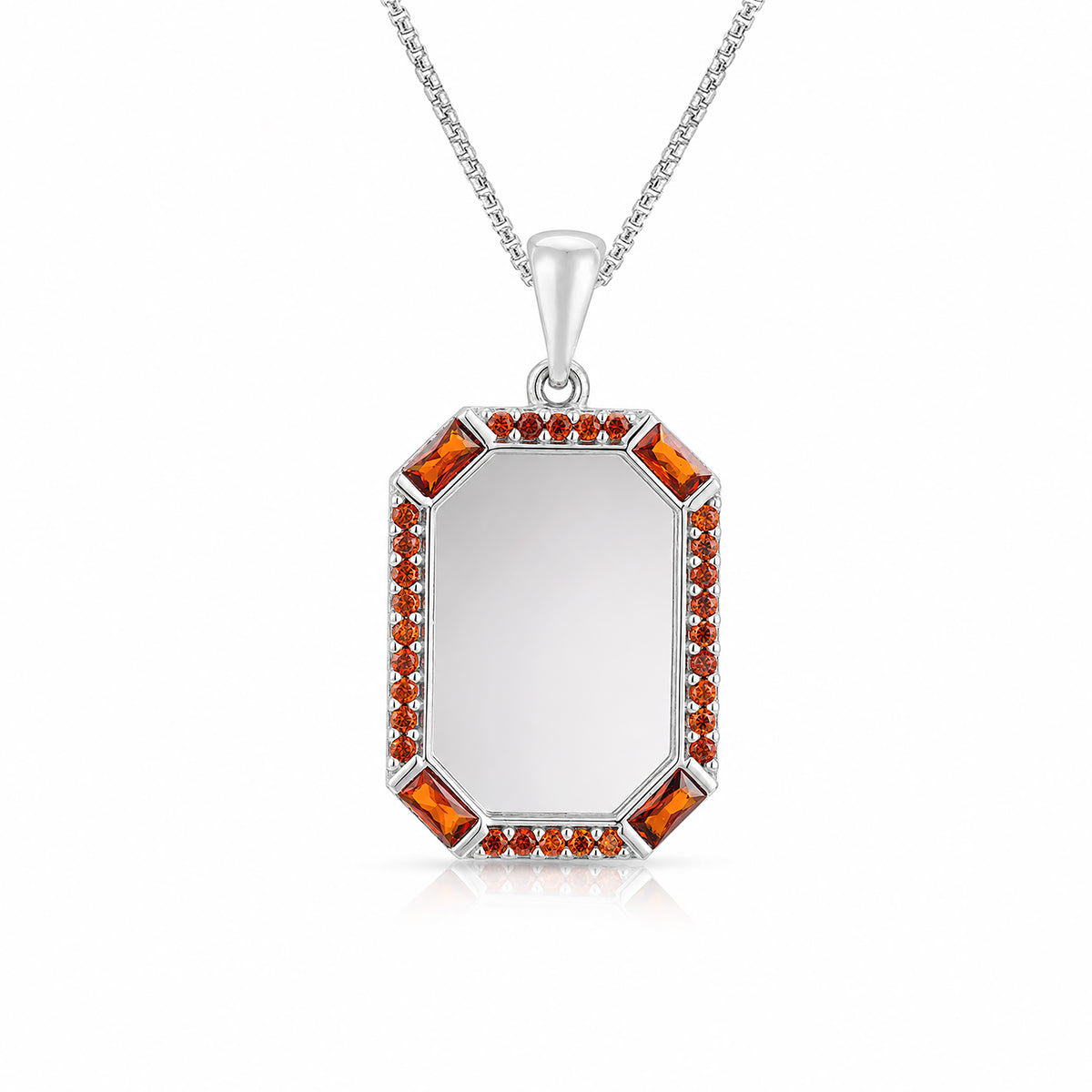 Elegant Octagon Hessonite 925 Sterling Silver Pendant for Men