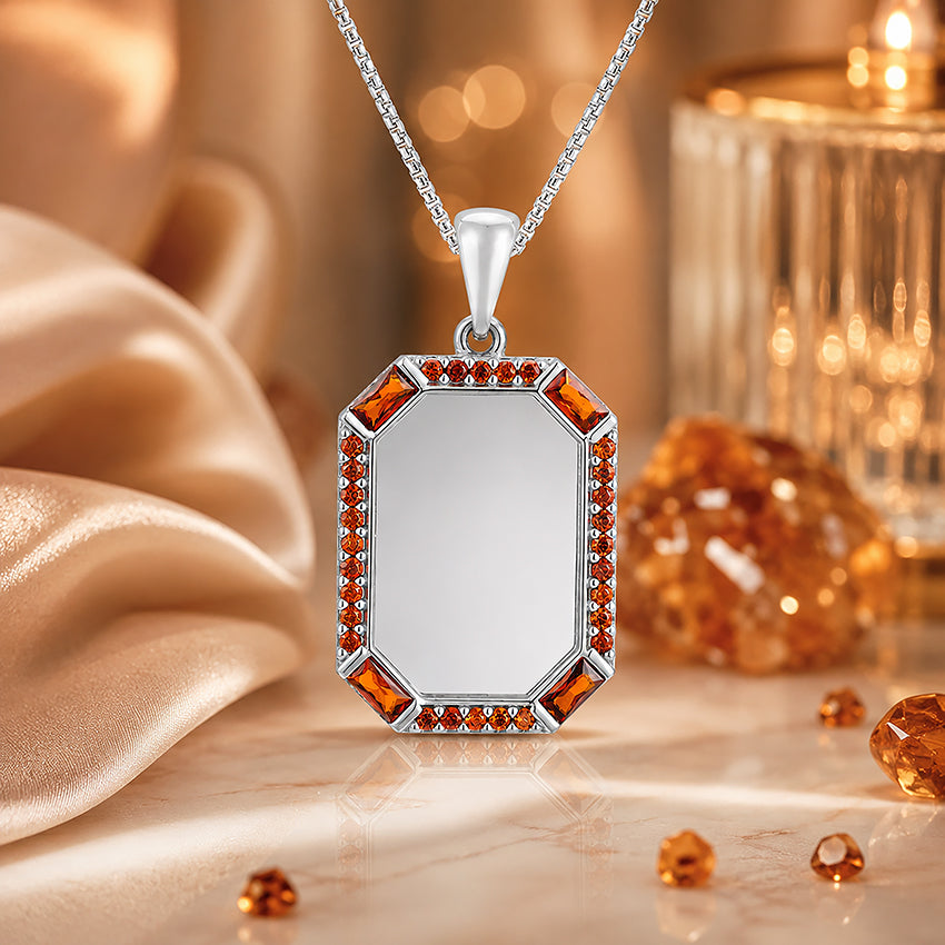 Elegant Octagon Hessonite 925 Sterling Silver Pendant for Men
