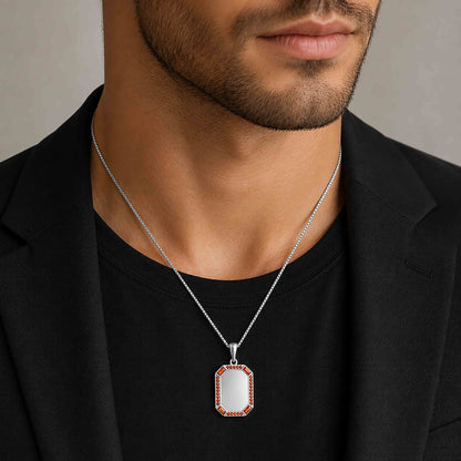 Elegant Octagon Hessonite 925 Sterling Silver Pendant for men
