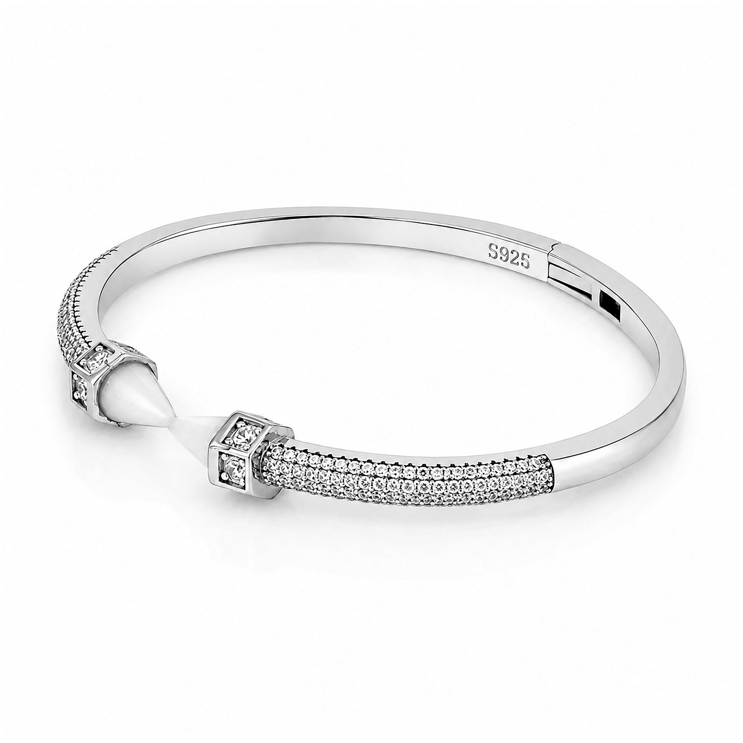 Elegant Pavé Brilliance 925 Sterling Silver Kada for Women