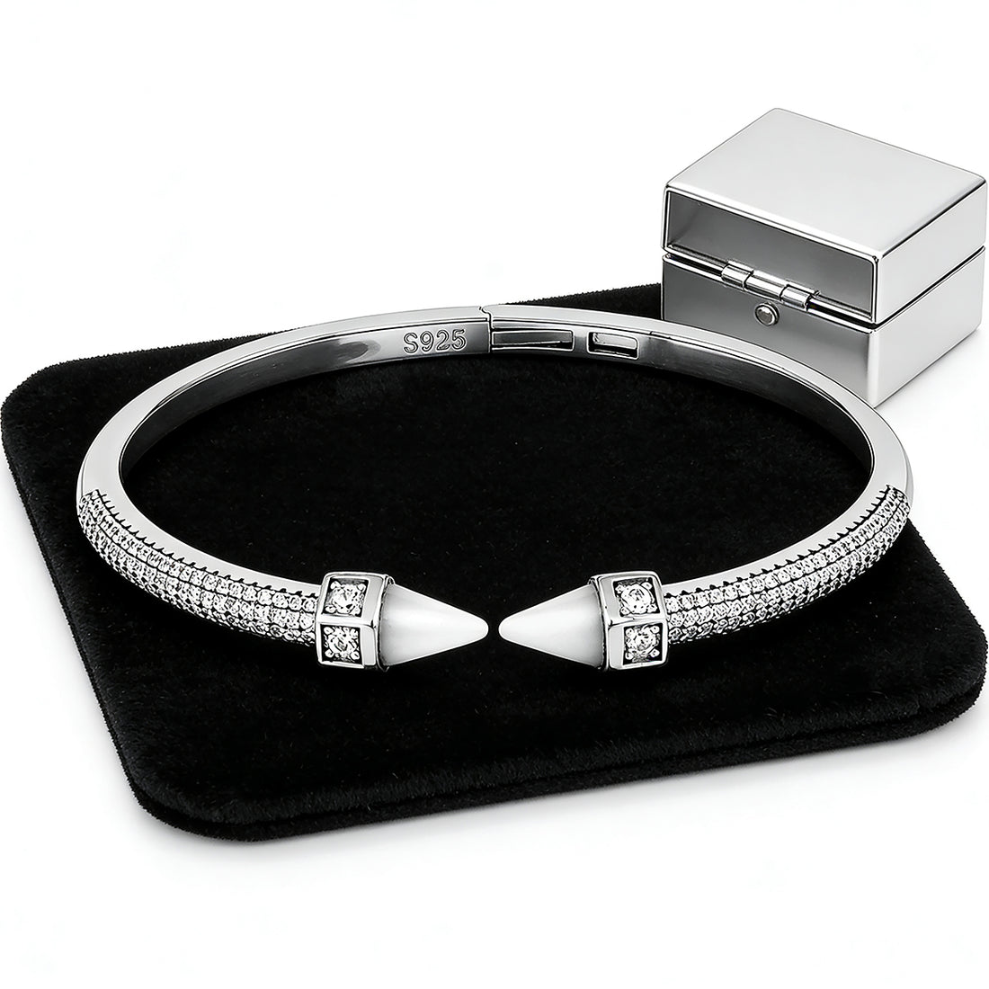 Elegant Pavé Brilliance 925 Sterling Silver Kada for Women