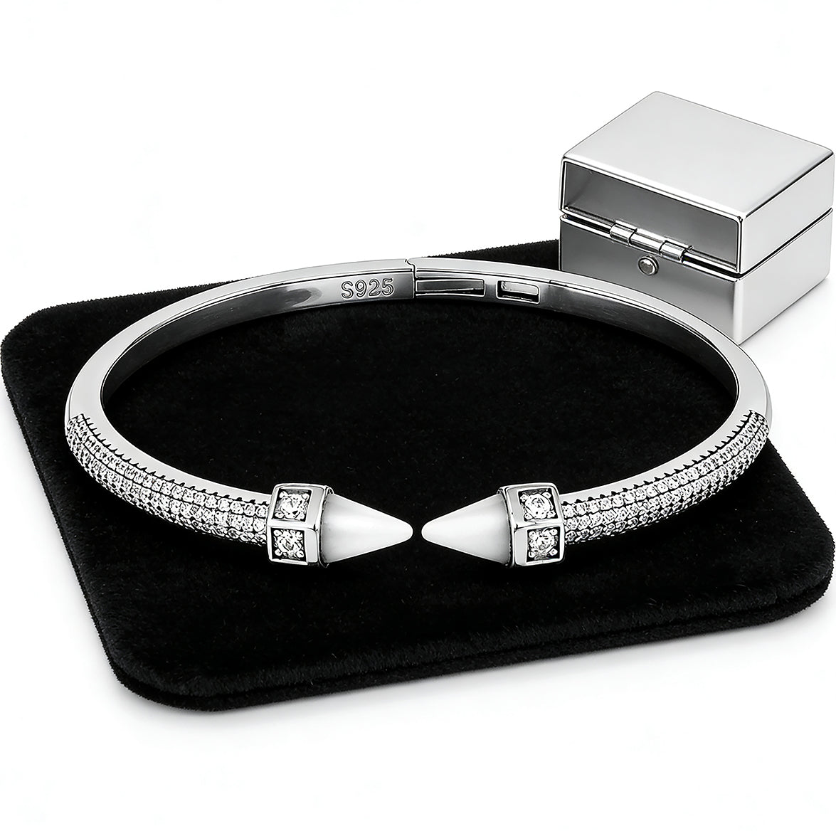 Elegant Pavé Brilliance 925 Sterling Silver Kada for Women