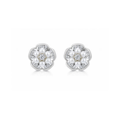 Elegant Pearl Floral 925 Sterling Silver Stud Earrings