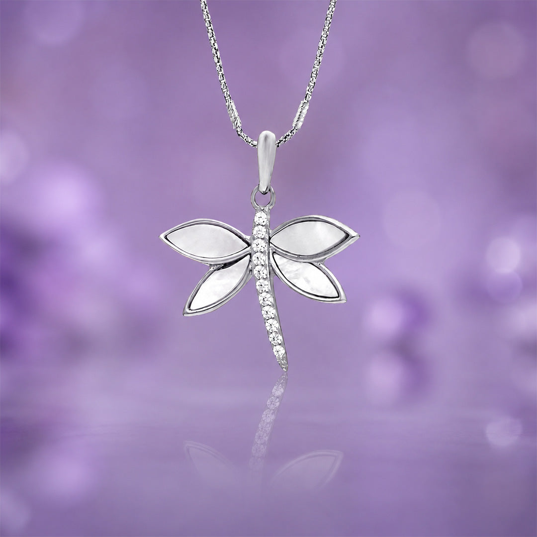 Elegant Pearl Dragonfly 925 Sterling Silver Pendant