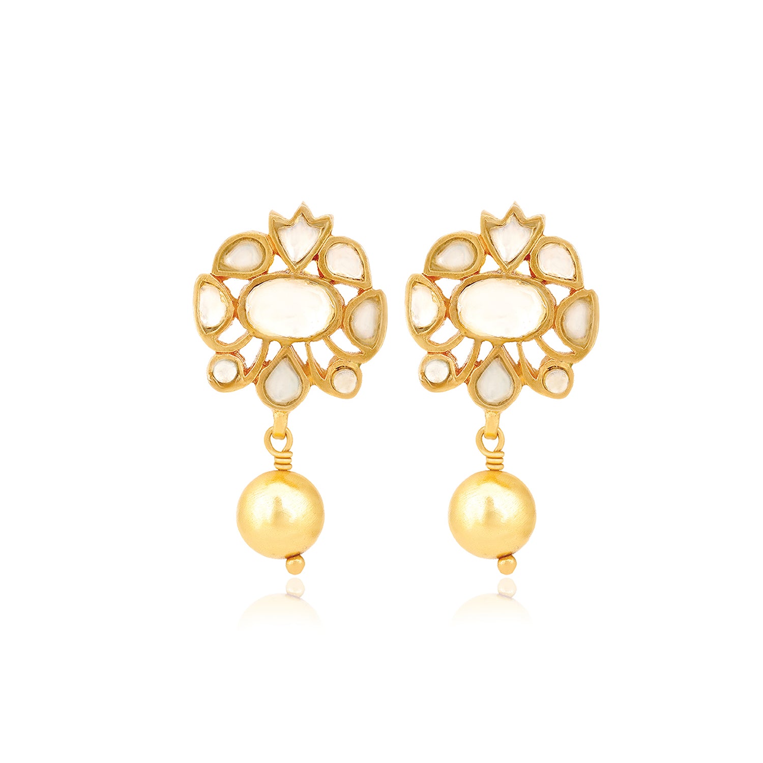 Elegant Pearled Kundan 925 Sterling Silver Earrings