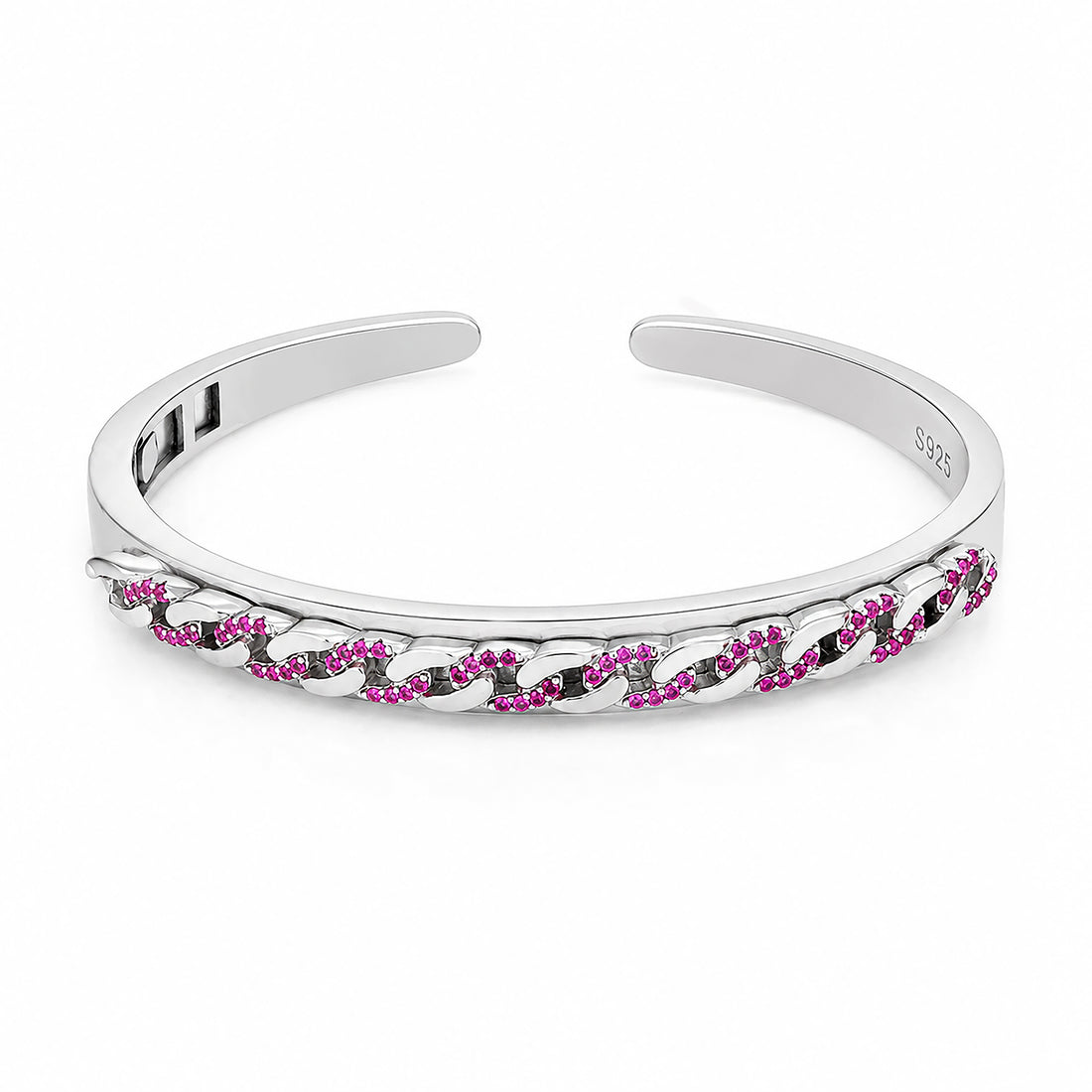 Elegant Pink Sparkle 925 Sterling Silver Kada for Women