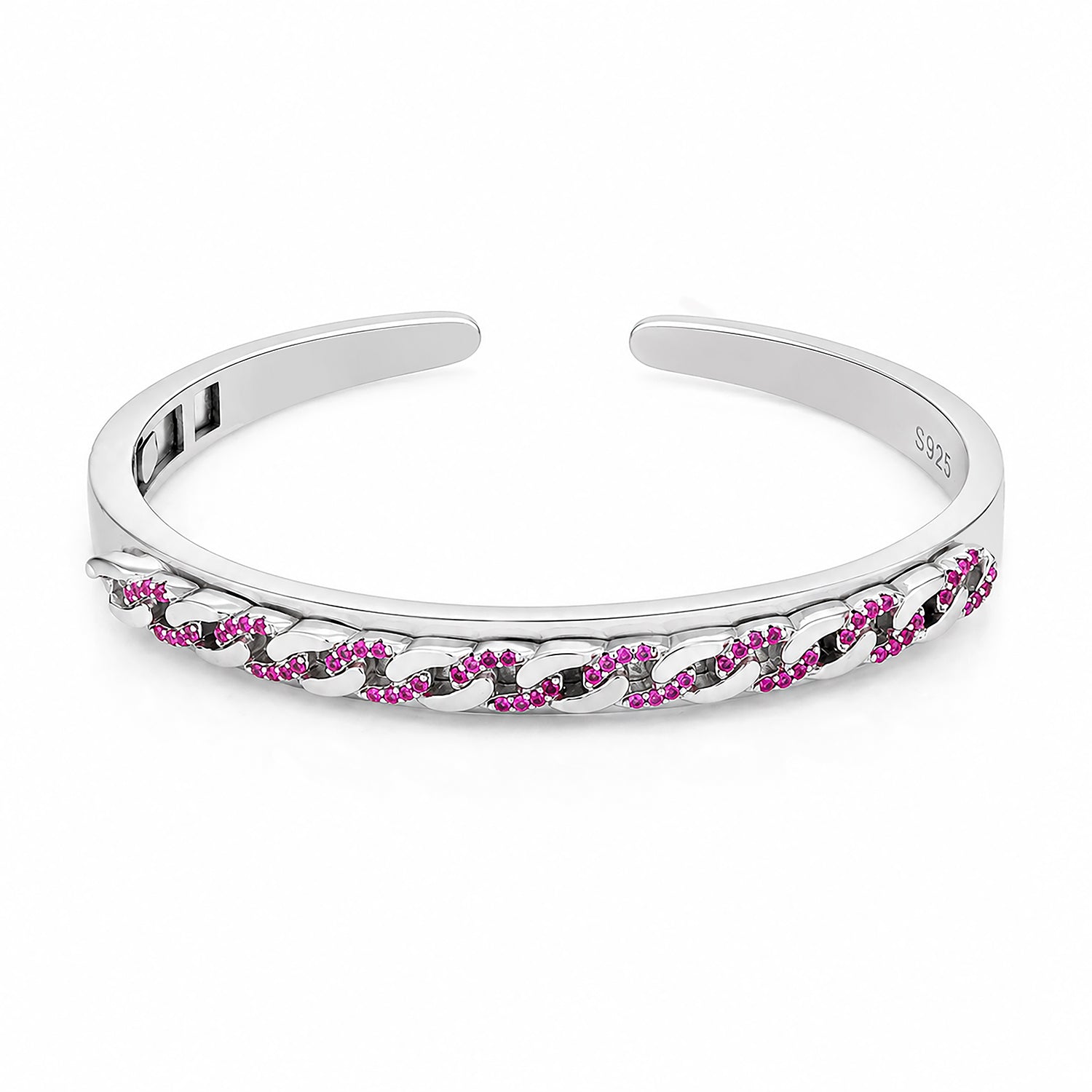 Elegant Pink Sparkle 925 Sterling Silver Kada for Women