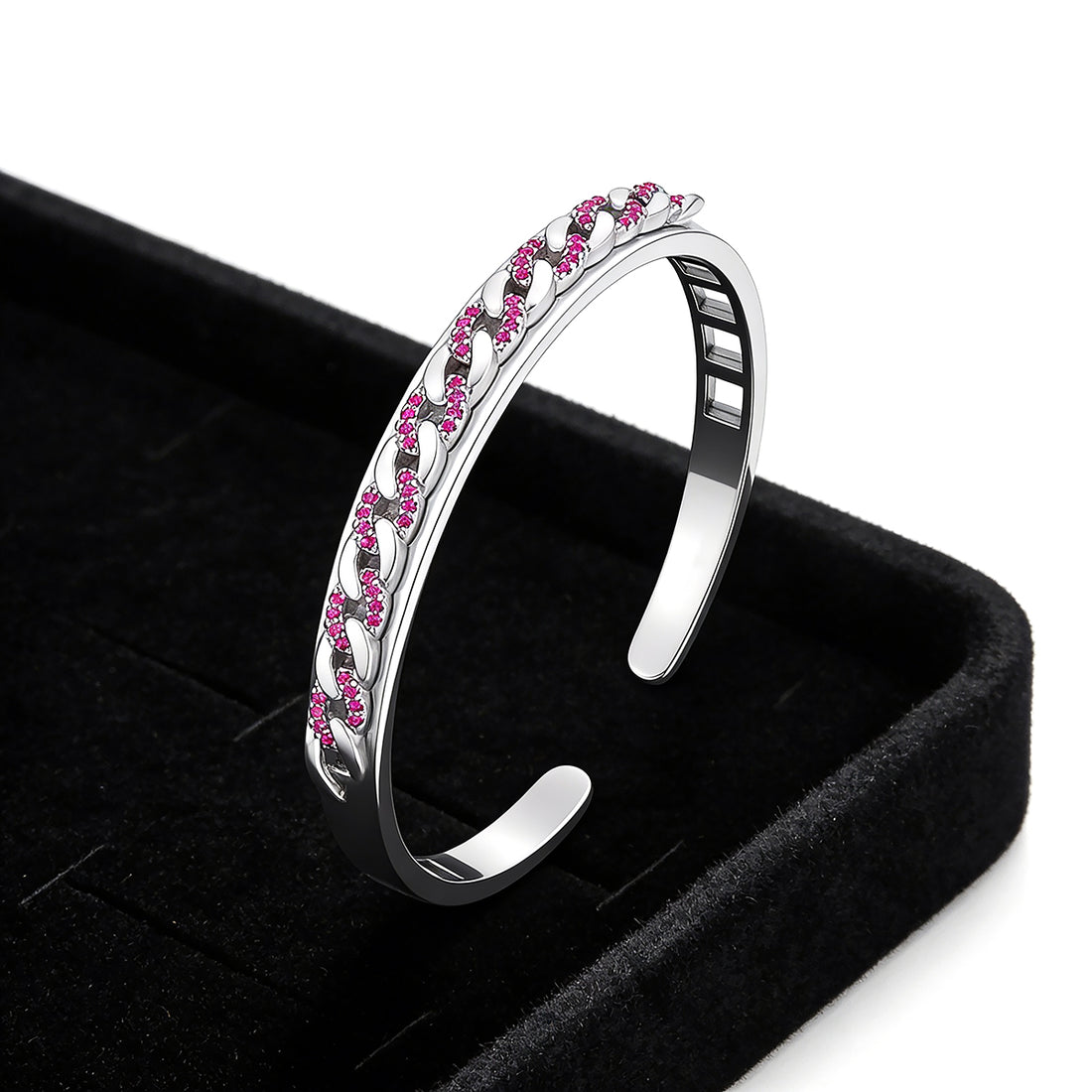 Elegant Pink Sparkle 925 Sterling Silver Kada for Women
