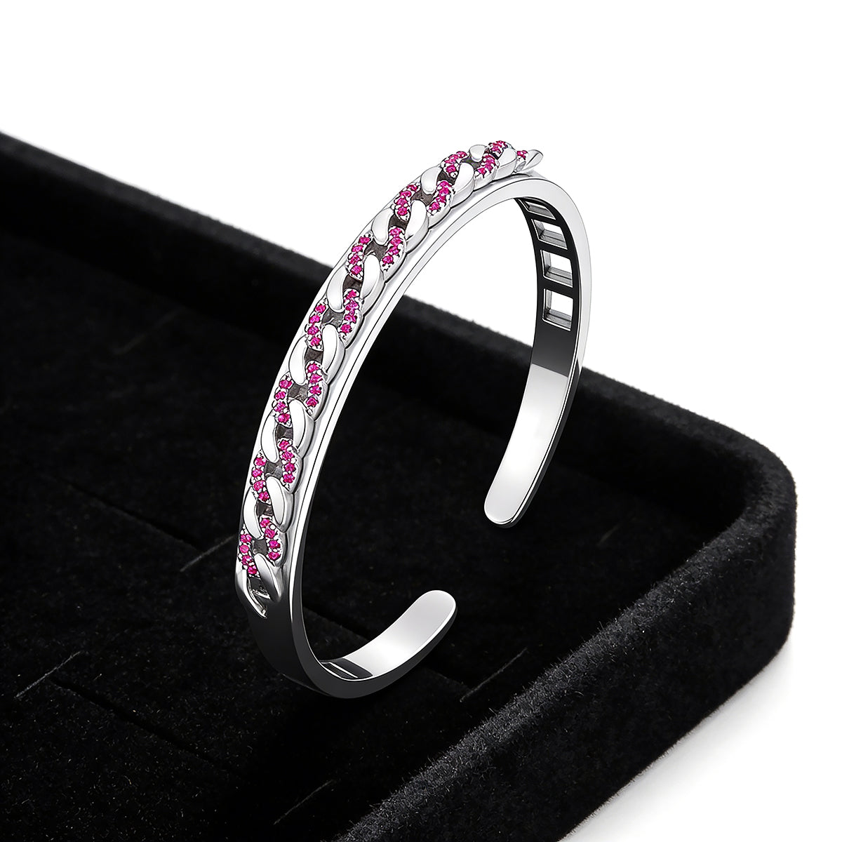 Elegant Pink Sparkle 925 Sterling Silver Kada for Women