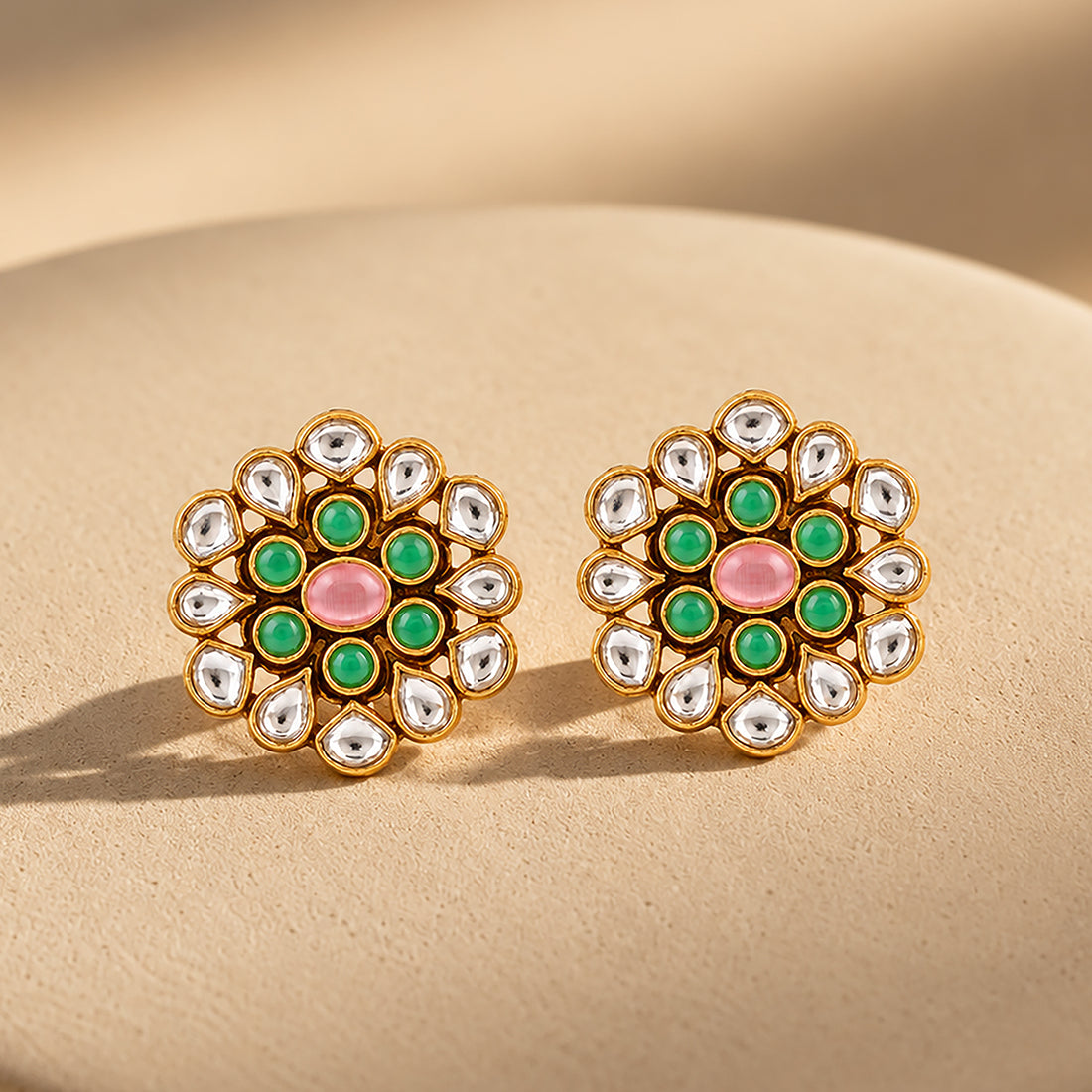 Elegant Polki Floral 925 Sterling Silver Statement Earring