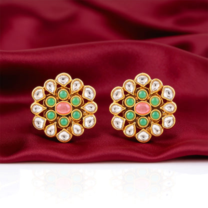 Elegant Polki Floral 925 Sterling Silver Statement Earring
