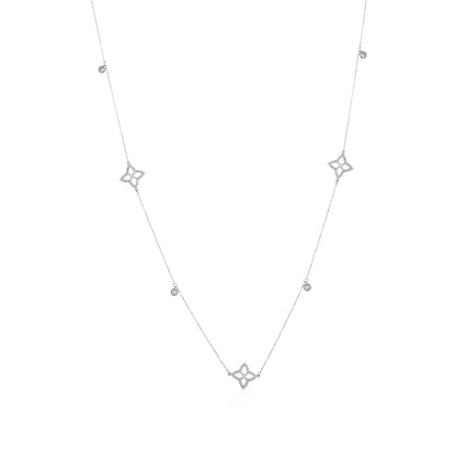 Elegant Princess Flower Long Necklace 925 Sterling Silver Chain for Women