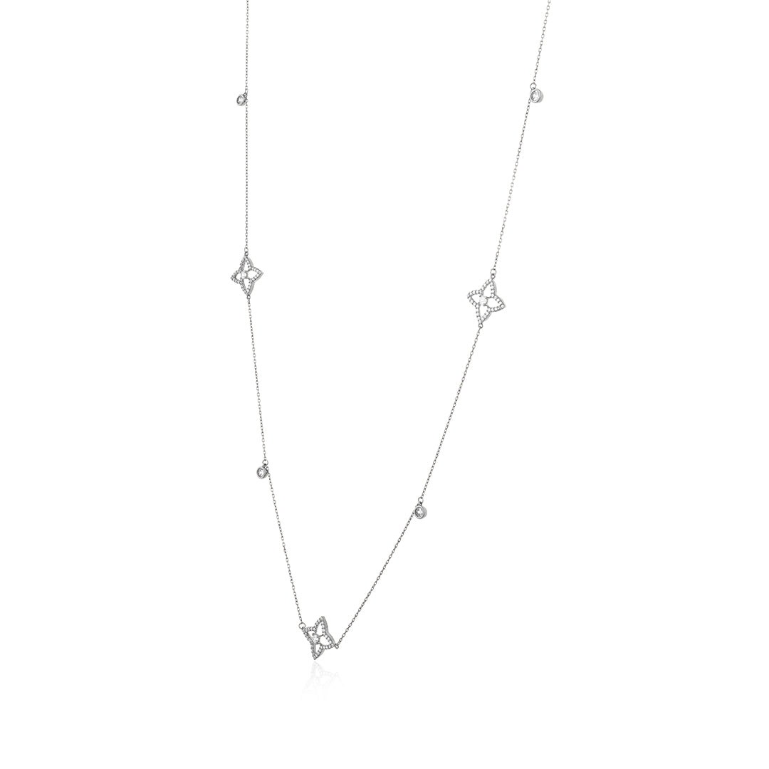 Elegant Princess Flower Long Necklace 925 Sterling Silver Chain for Women