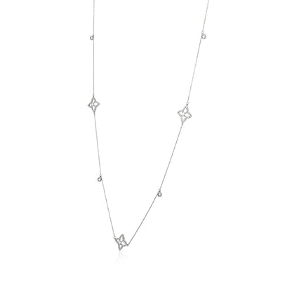 Elegant Princess Flower Long Necklace 925 Sterling Silver Chain for Women