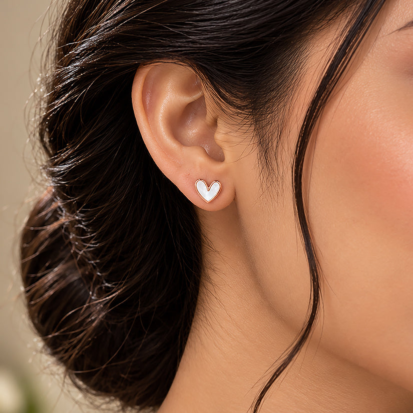 Elegant Rose Heart Glow 925 Sterling Silver Stud