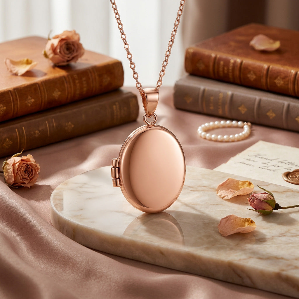 Elegant Rose Gold Oval Locket 925 Sterling Silver for women