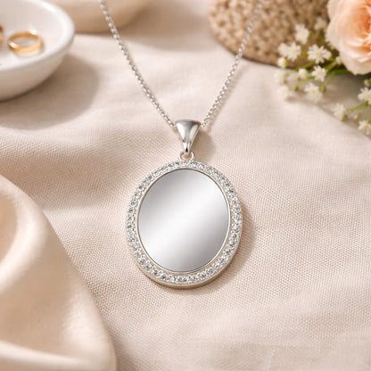 Elegant Sparkle Edge Oval Locket 925 Sterling Silver Engraving Pendant for women